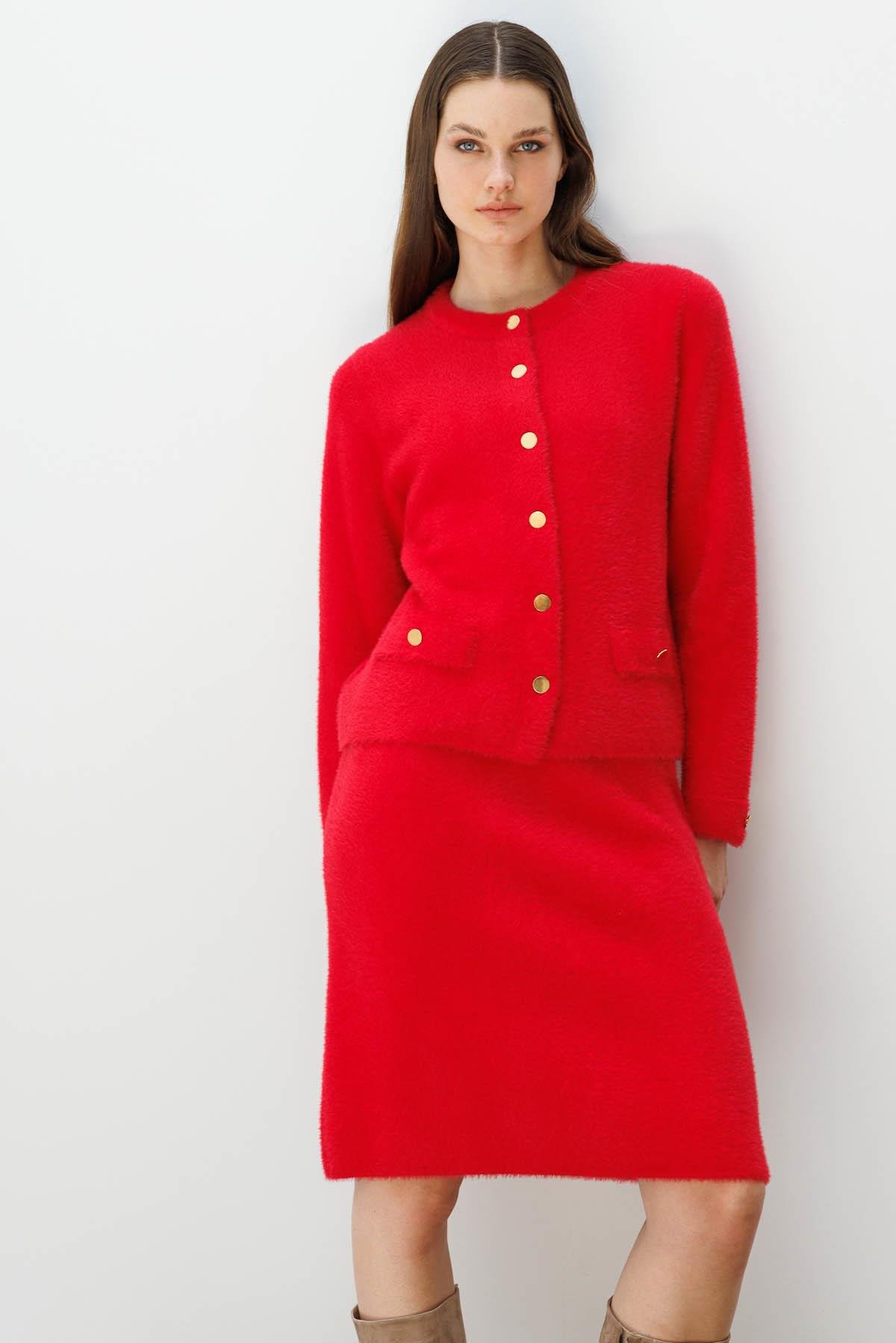 25004Kadın Triko Kısa Etek Y.Kırmızı