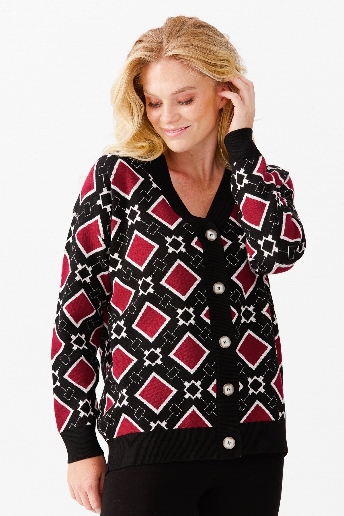 22310Женский жакет в клетку с V-образным вырезом, черный