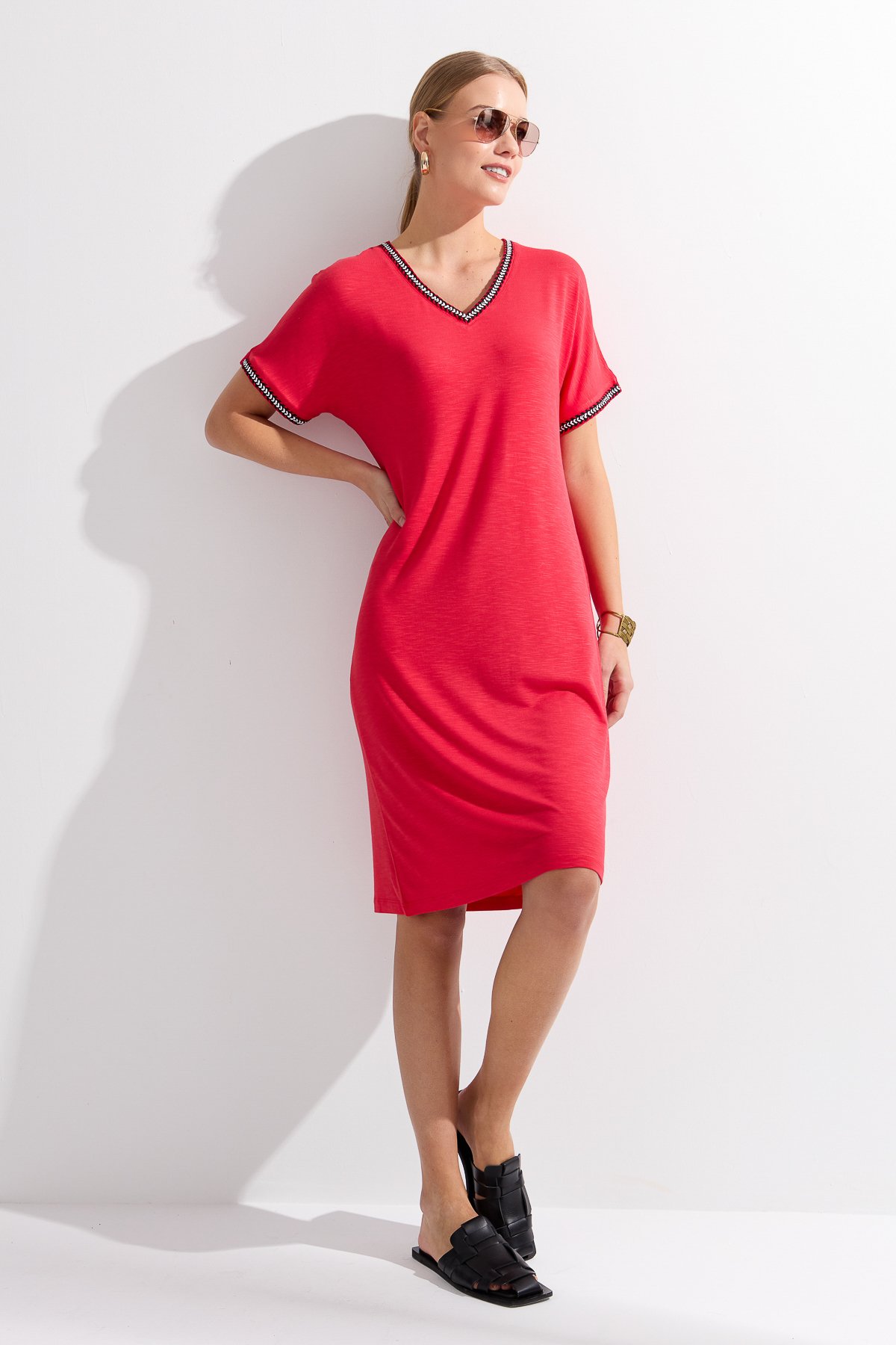 Women's V-Neck Dress Navy Coral