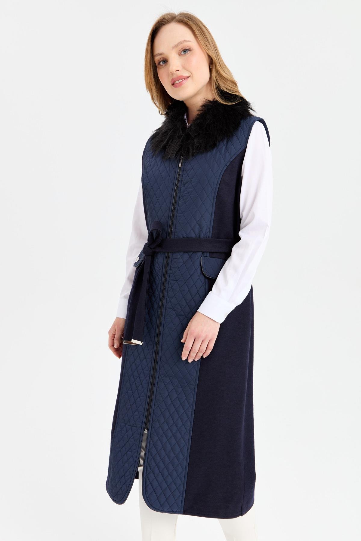 21365Женский длинный жилет темно-синий