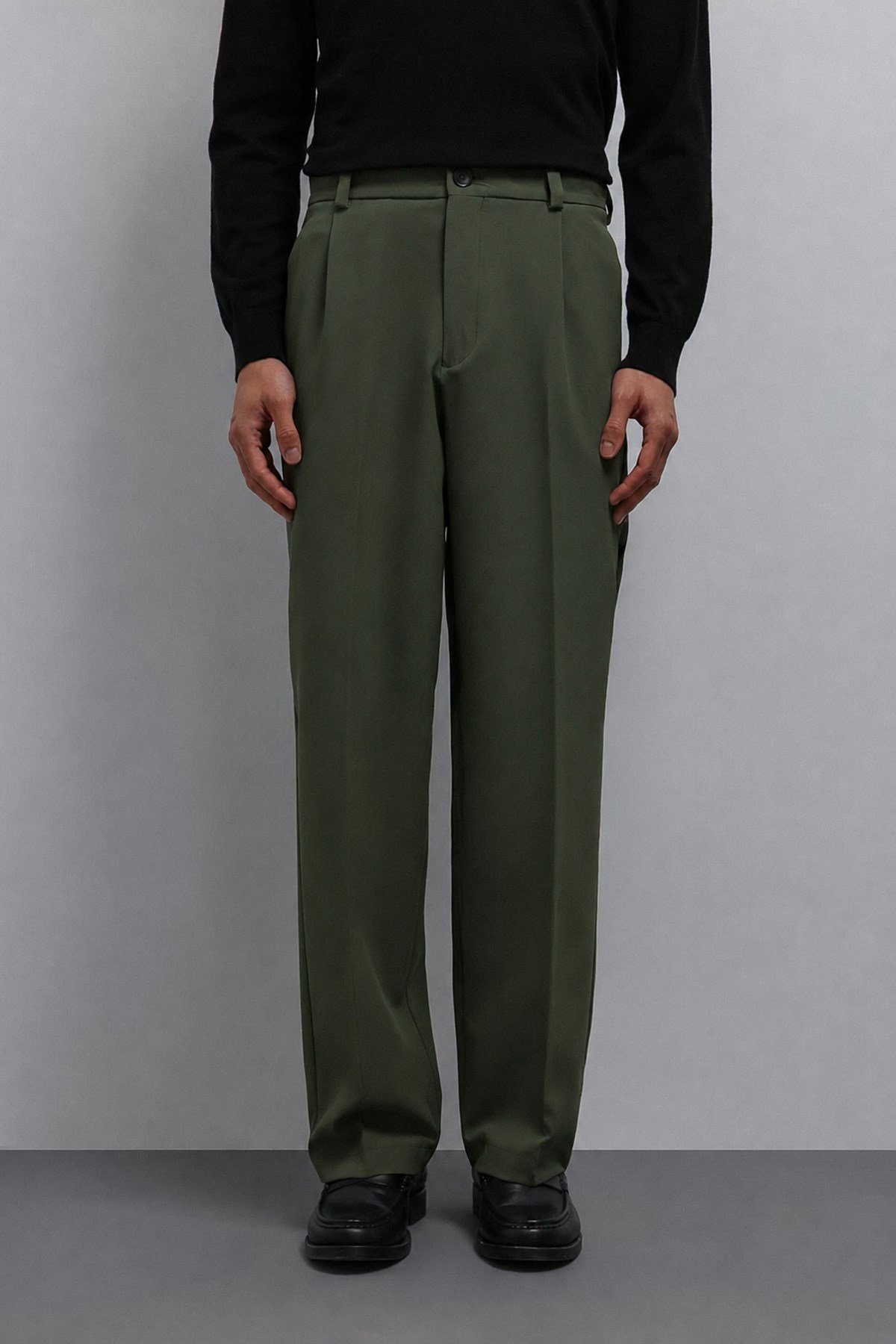 Antioch Açık Haki Relax Fit Baggy Pilili Erkek Pantolon
