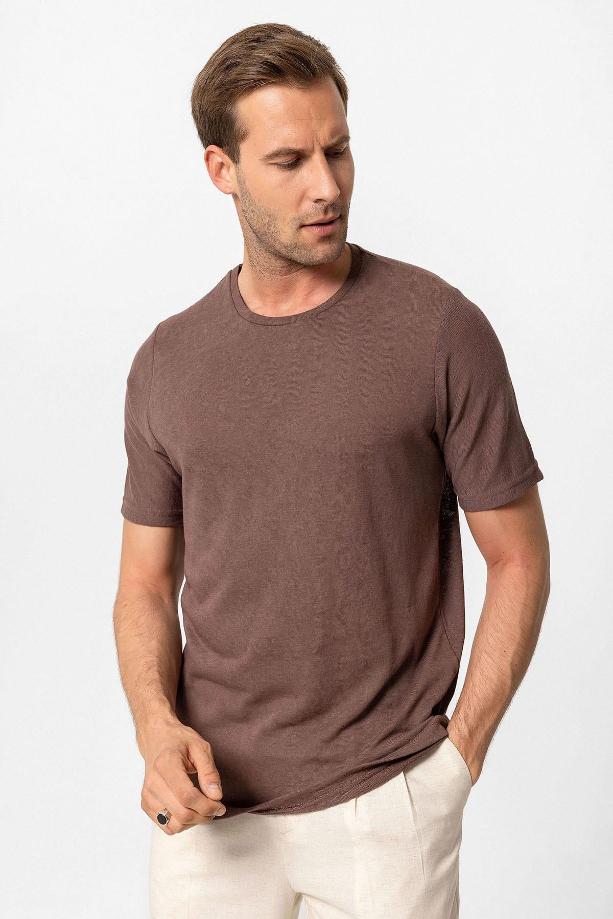 Antioch Açık Kahve Basic Bisiklet Yaka Erkek T-Shirt