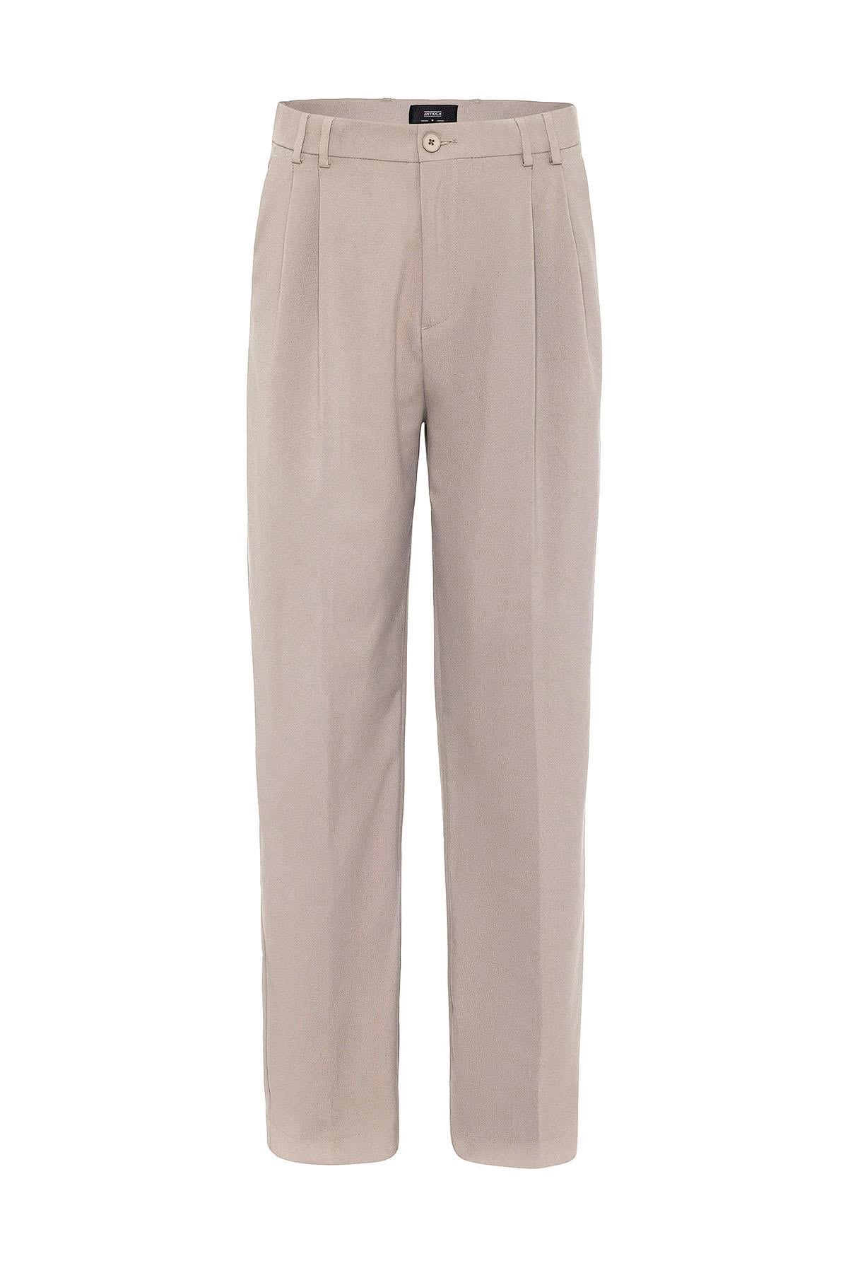 Antioch Bej Çift Pileli Baggy Fit Erkek Pantolon