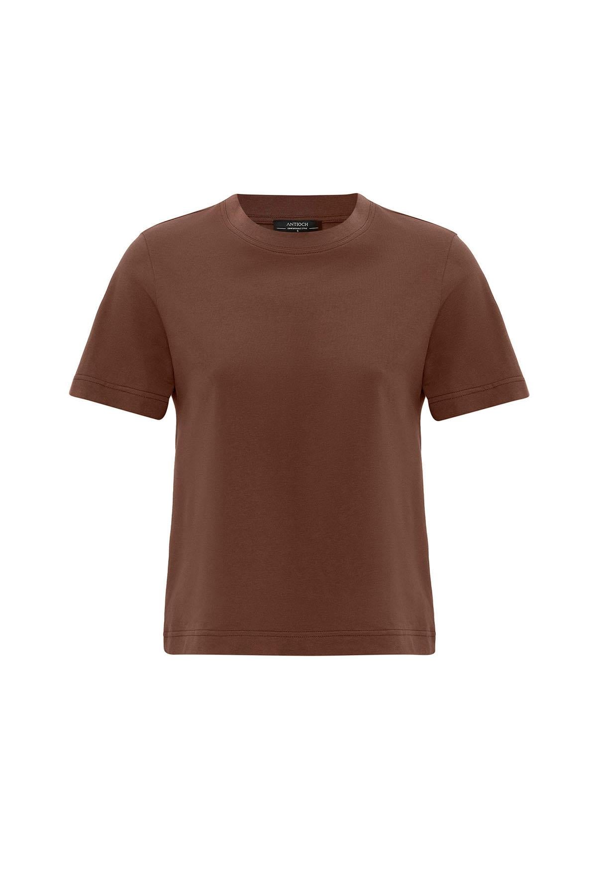 Antioch Kahve Kadın Bisiklet Yaka Basic T-Shirt