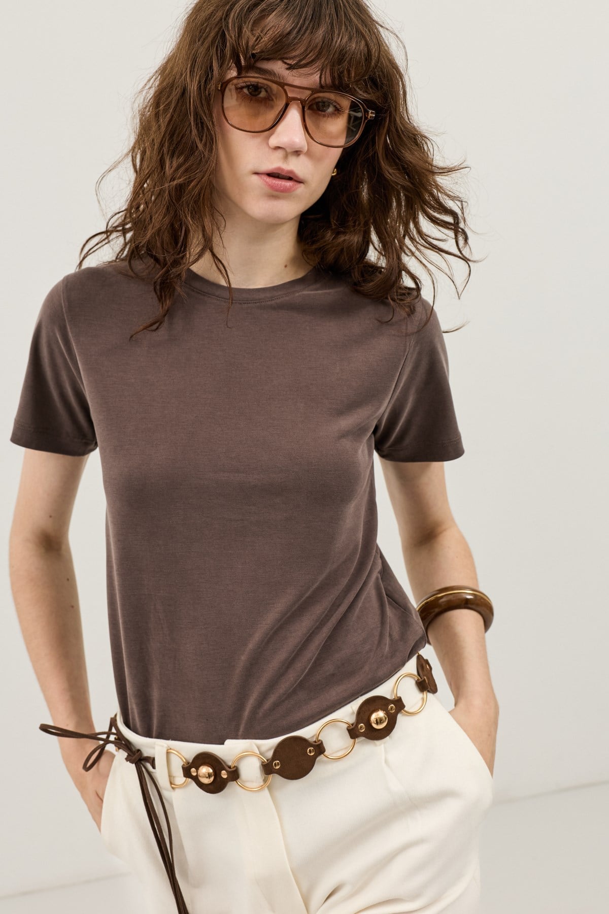 Antioch Kahve Modal Karışımlı T-Shirt