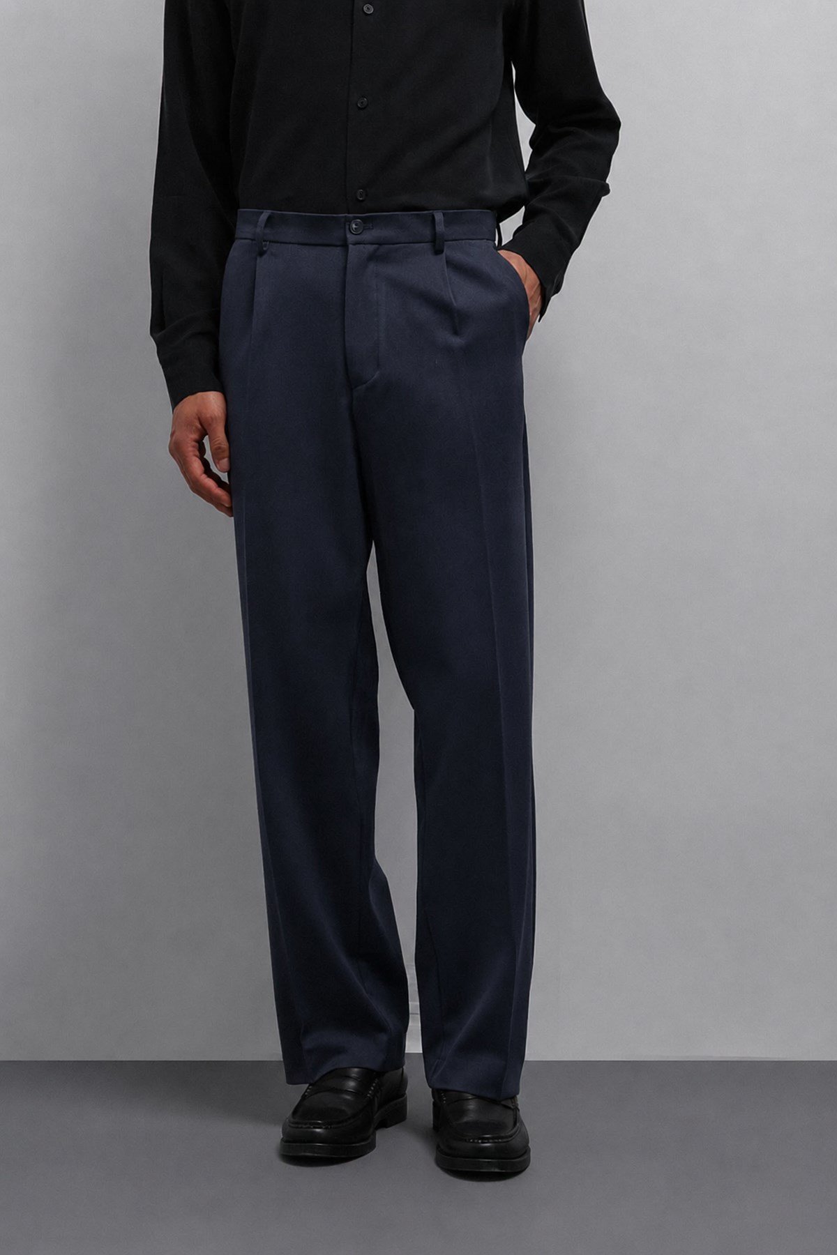 Antioch Koyu Lacivert Relax Fit Baggy Pilili Erkek Pantolon