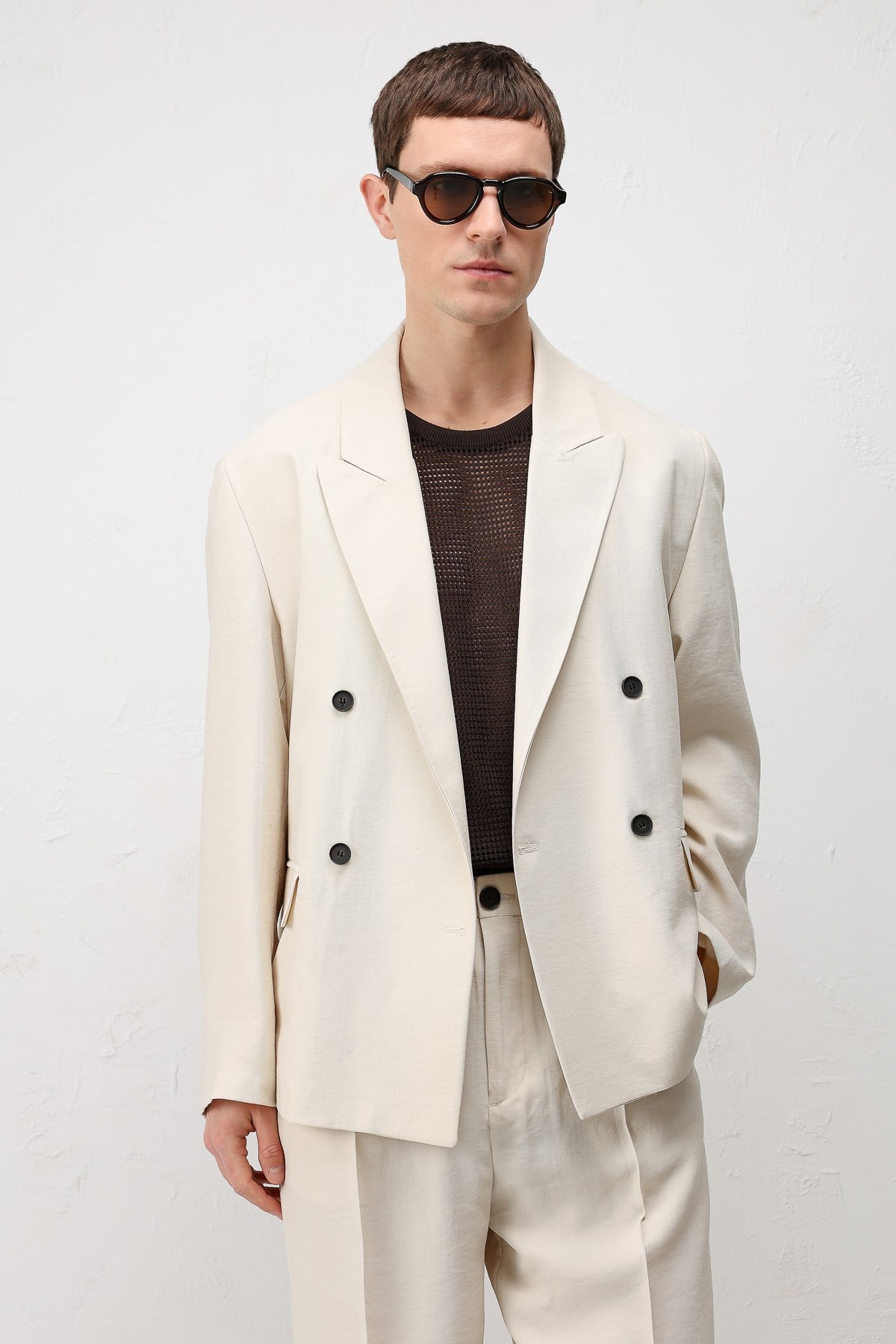 Antioch Krem Modal Karışımlı Relaxed Fit Erkek Blazer Ceket