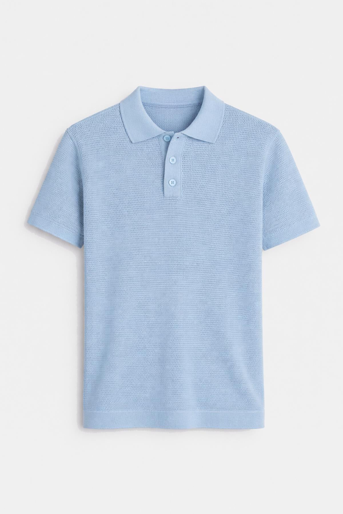 Antioch Mavi Örgü Dokulu Polo Yaka Erkek T-Shirt