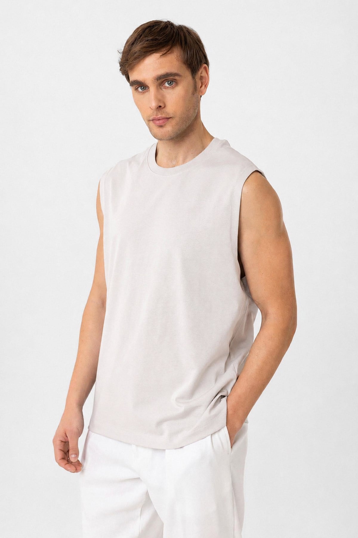 Antioch Taş Relaxed Fit Erkek Kolsuz T-Shirt