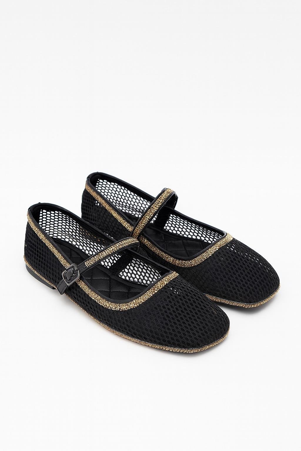 Abil Kristal Taşlı Babet Siyah