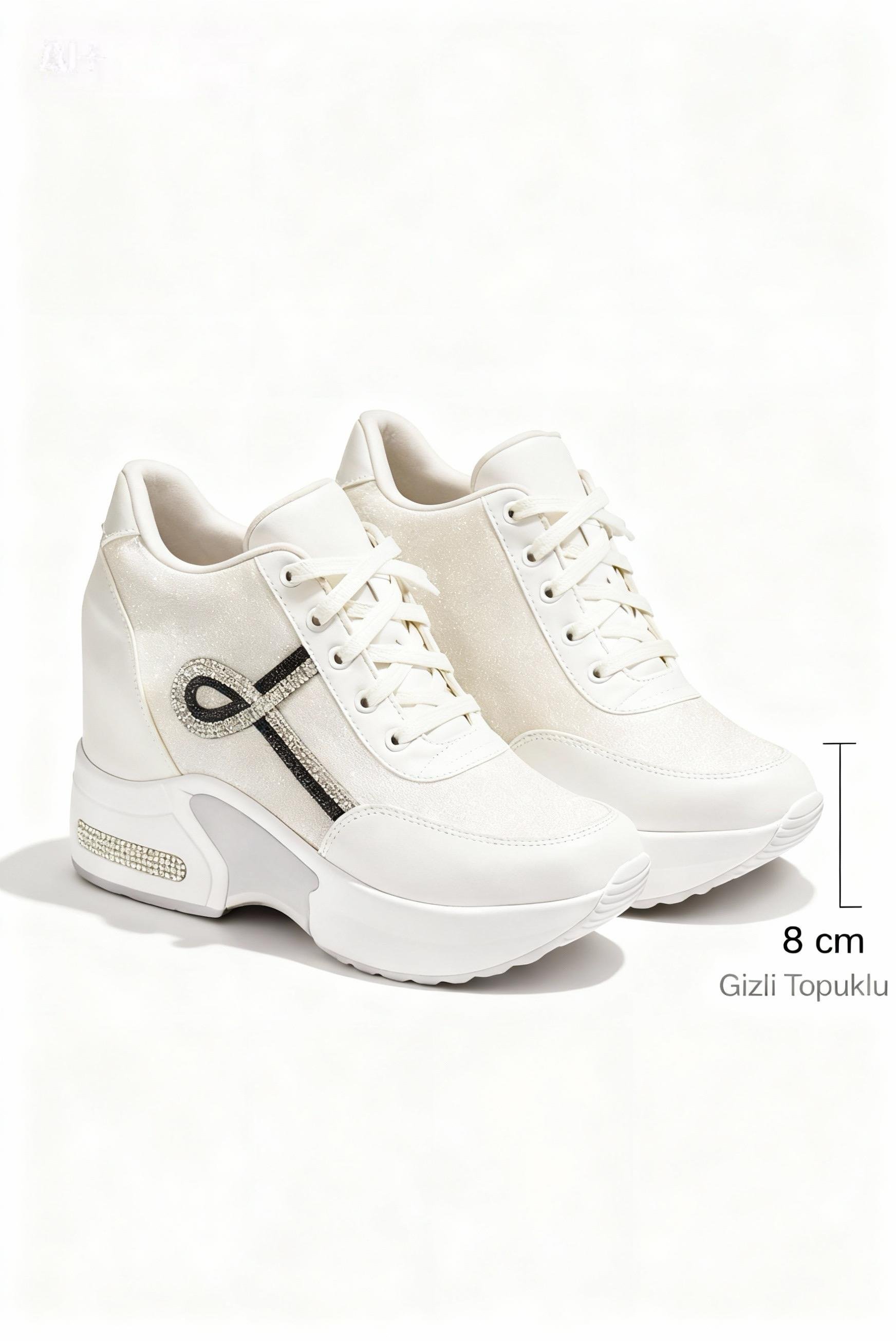Alix Kristal Taşlı Gizli Topuklu Spor Ayakkabı Beyaz - Spor Ayakkabı