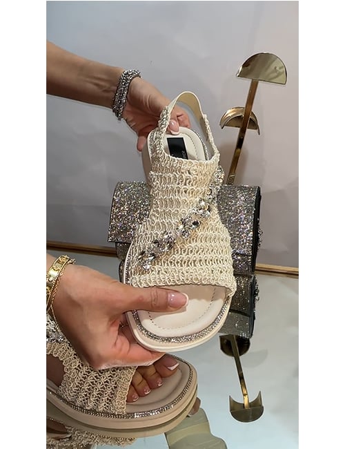 Amal Kristal Taşlı Sandalet Bej
