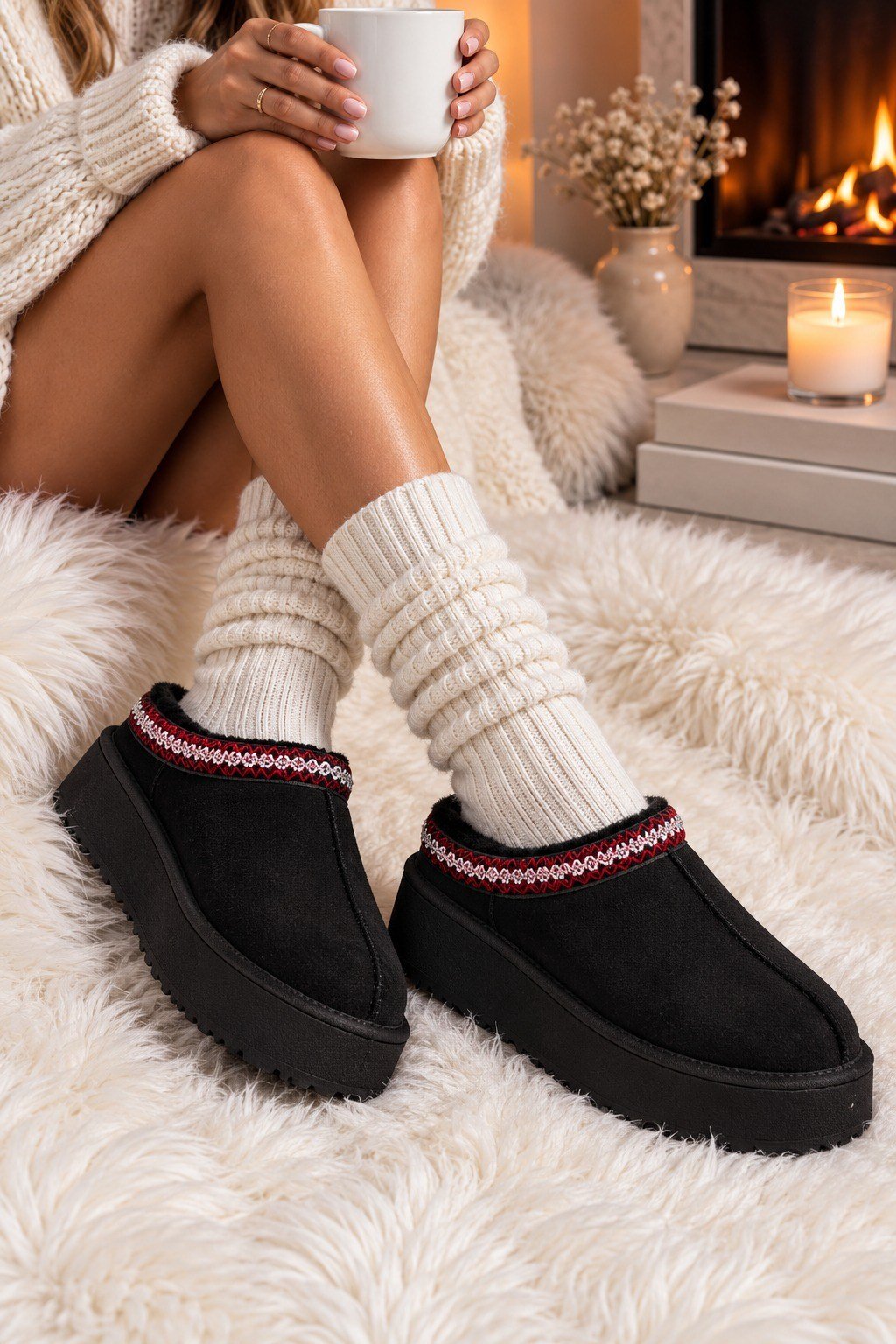 Ayaza Slippers Black - Kışlık Terlik