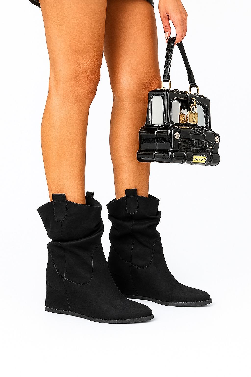 Bambi Gizli Topuk Süet Bot Siyah - Topuklu Bot