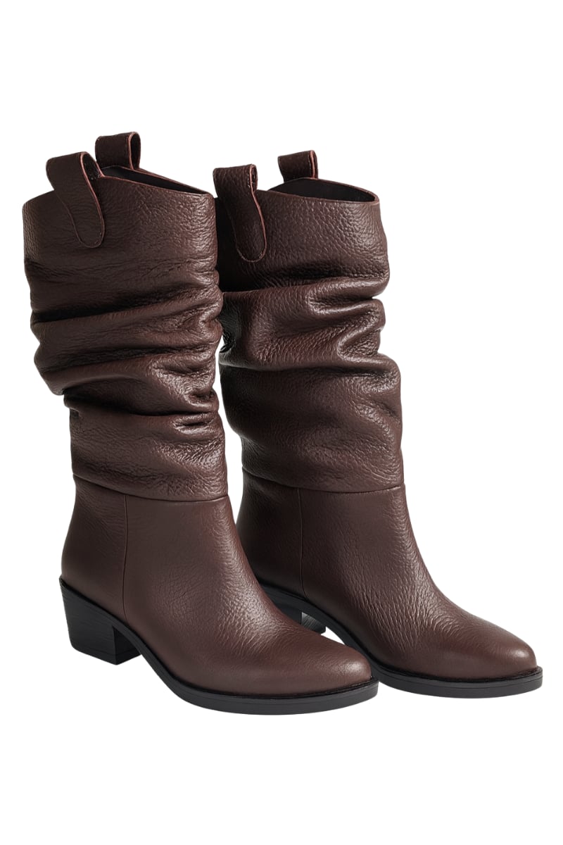 Battu Hakiki Deri Çizme Kahverengi - Cowboy Çizme