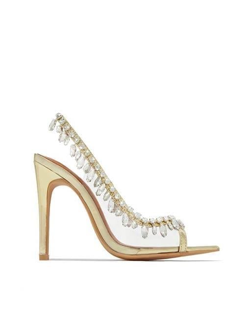 Beatrice Kristal Taşlı Şeffaf Ayakkabı Gold - WOMAN SHOES