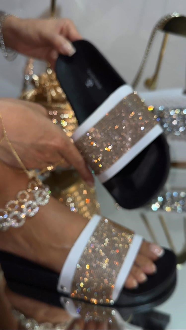Beautiful Kristal Taşlı Terlik Gold