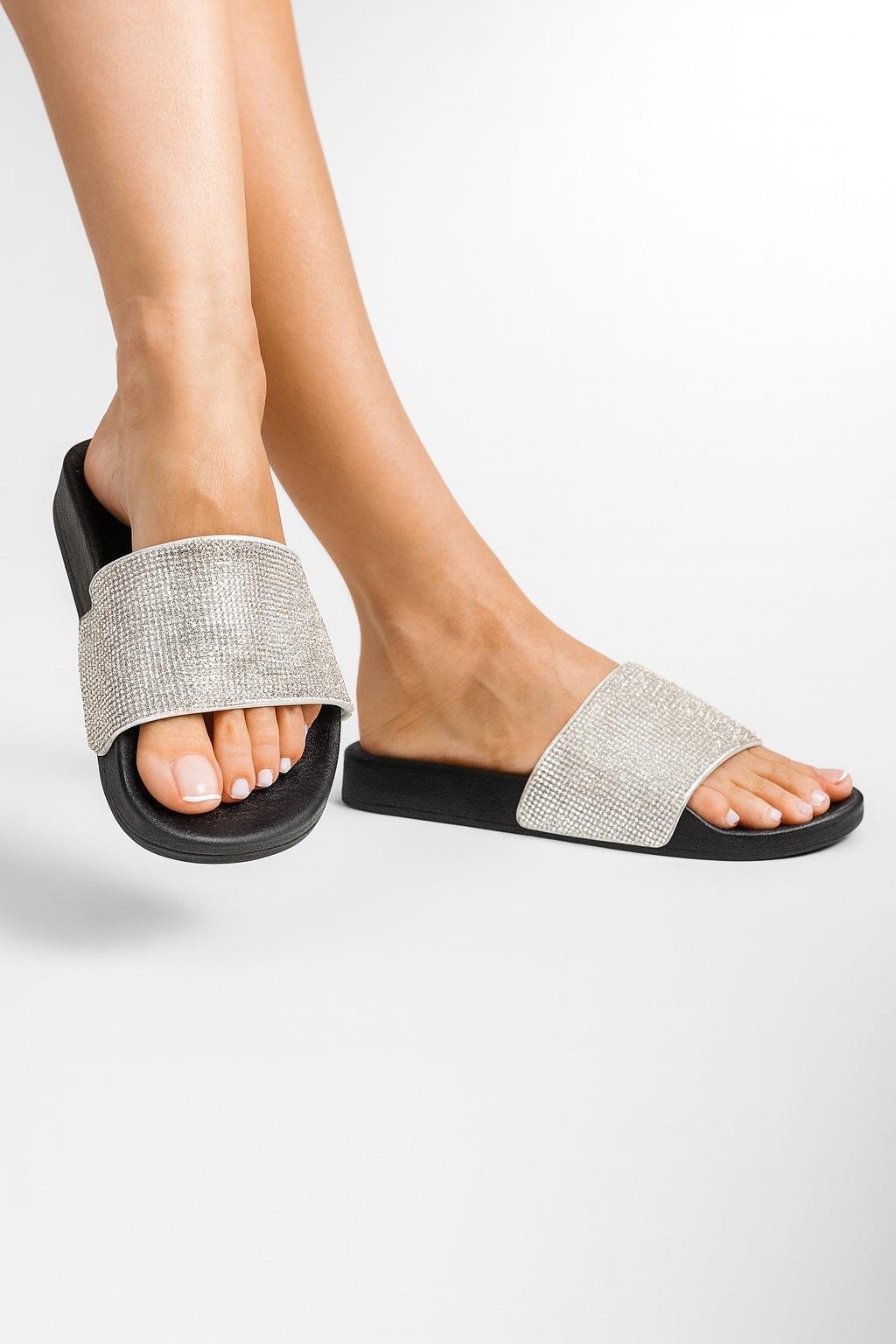 Beautiful Kristal Taşlı Terlik Gümüş