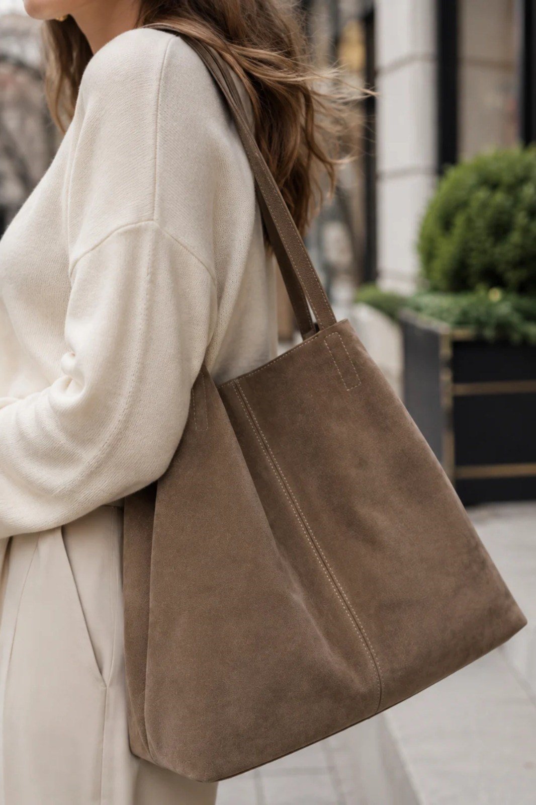 Beige Suede Hakiki Süet Çanta Bej - Çanta