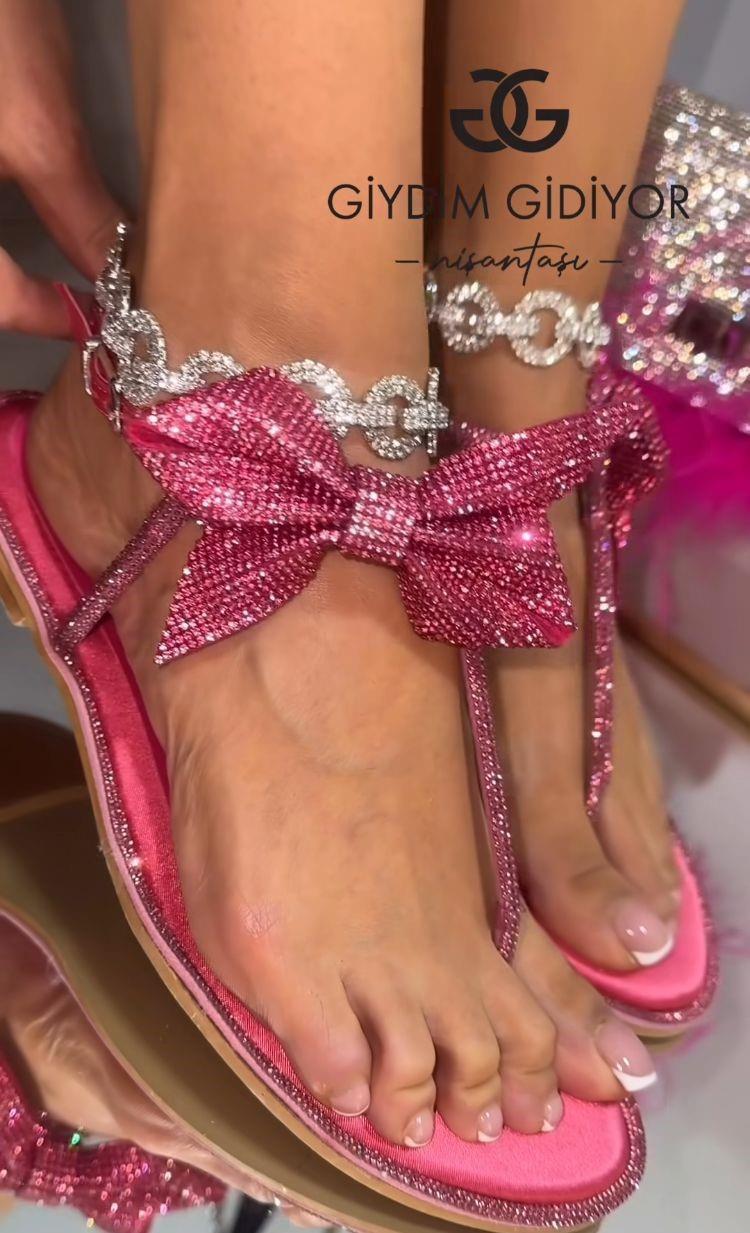 Berry Kristal Taşlı Sandalet Pembe - KADIN AYAKKABI