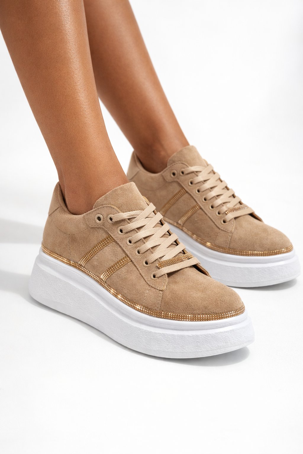 Bird Kristal Taşlı Spor Ayakkabı Kahverengi