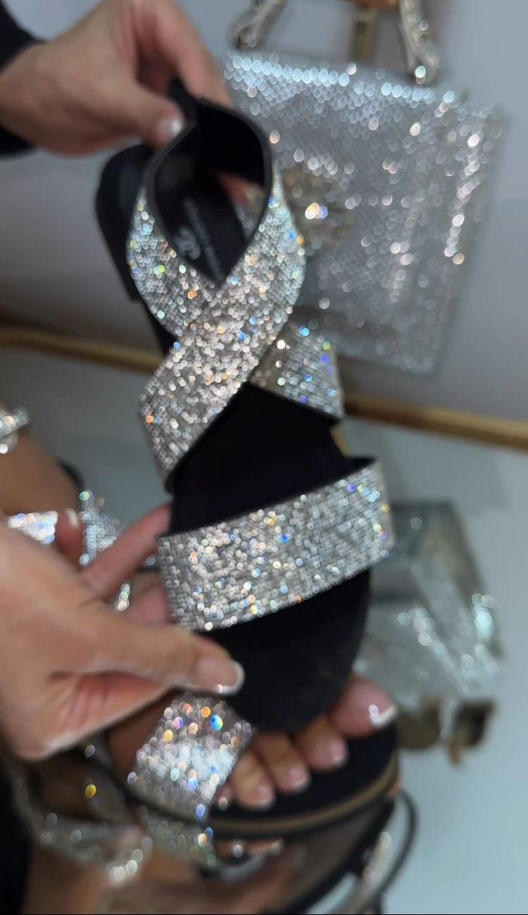 Bright Kristal Taşlı Sandalet Gümüş