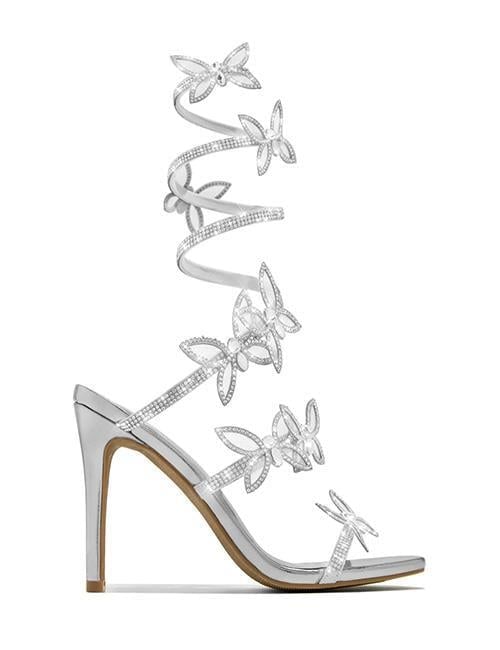 Butterfly İnce Topuklu Ayakkabı Gümüş - KADIN AYAKKABI