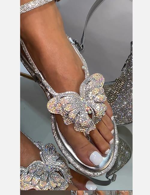 Strawberry Kelebek Kristal Taşlı Babet Gümüş