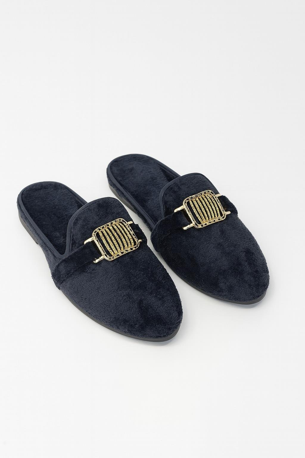 Charme Tüylü Terlik Lacivert - 