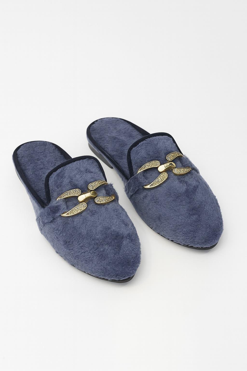 Charme Tüylü Terlik Mavi - 