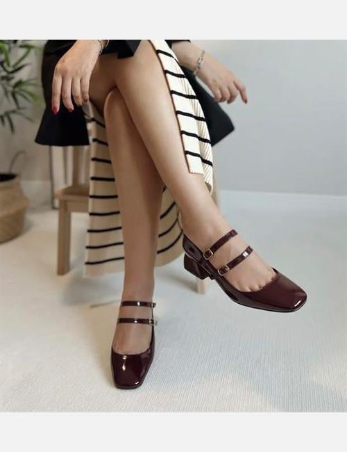 Cinzia Topuklu Rugan Babet Bordo - KADIN AYAKKABI