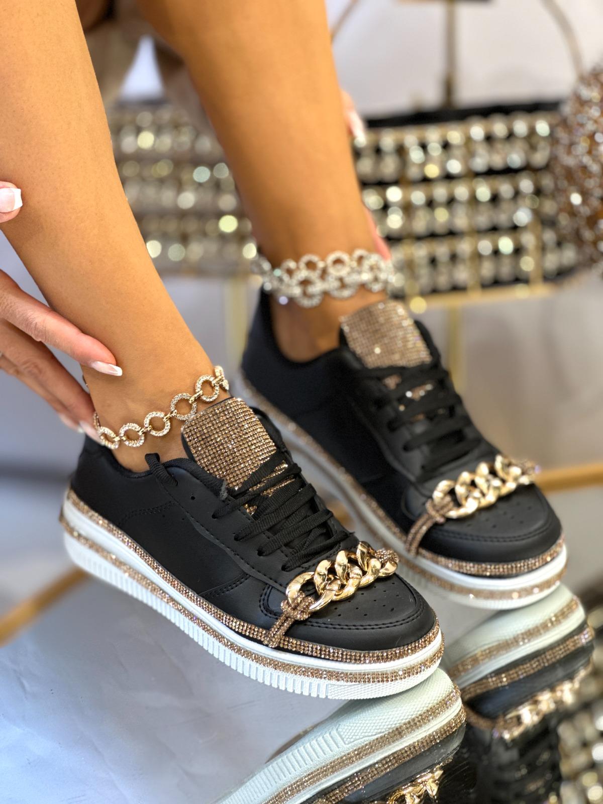 Diva Kristal Taşlı Özel Tasarım Spor Ayakkabı Siyah