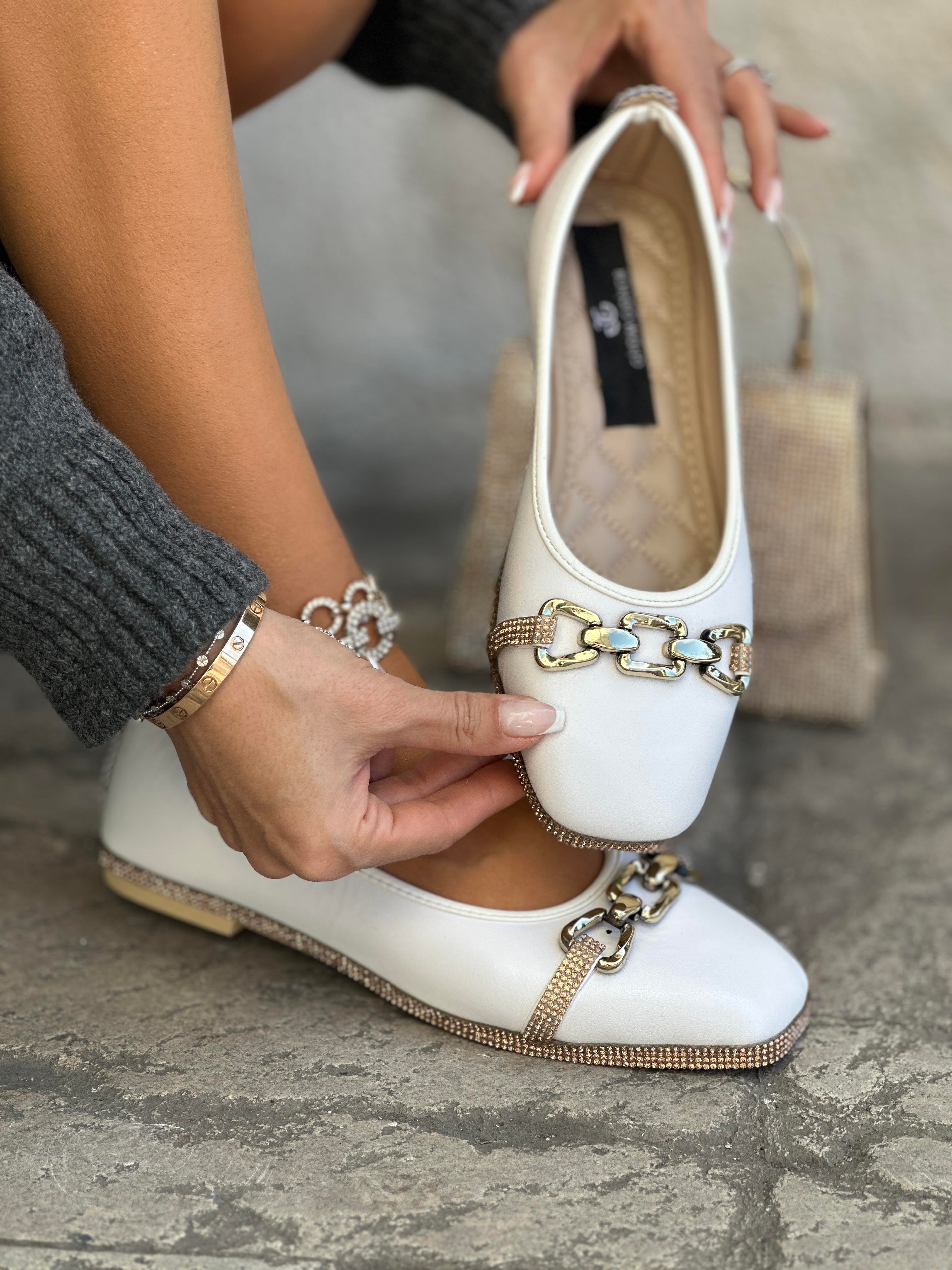 Diza Kristal Taşlı Babet Bej - KADIN AYAKKABI