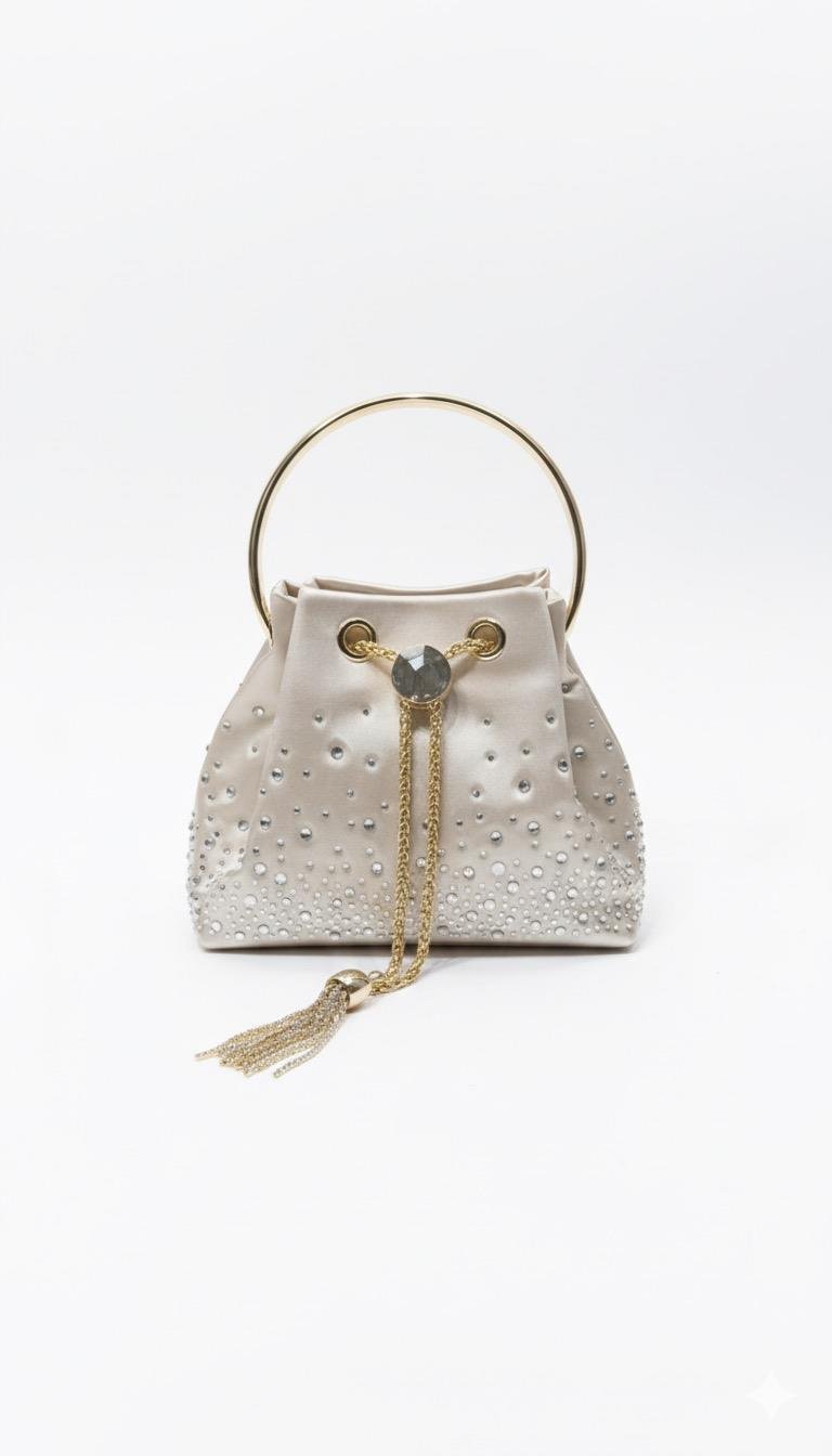 Elysa Taşlı Çanta Krem - 