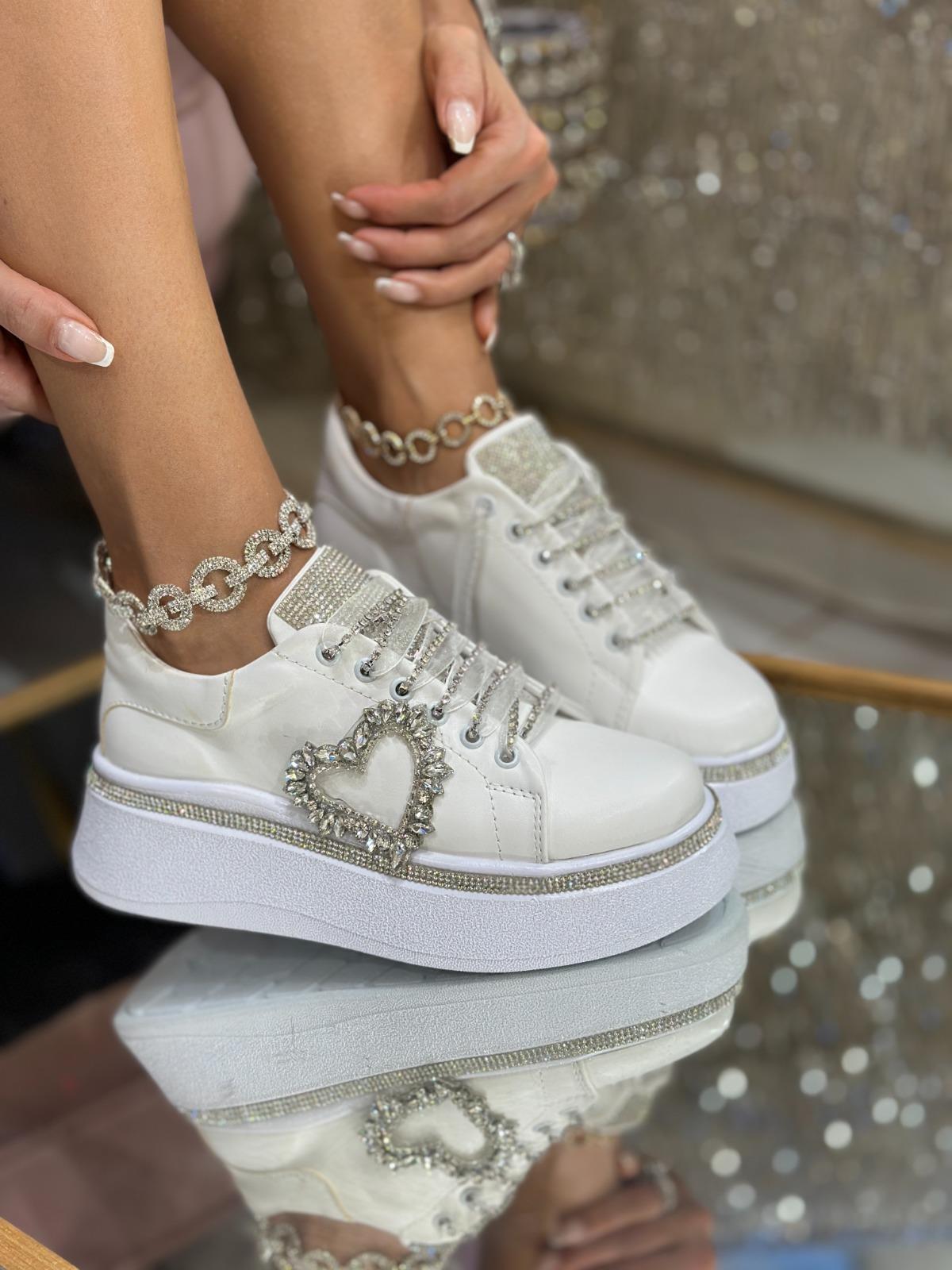 Eva Kristal Taşlı Özel Spor Ayakkabı Beyaz - WOMAN SHOES