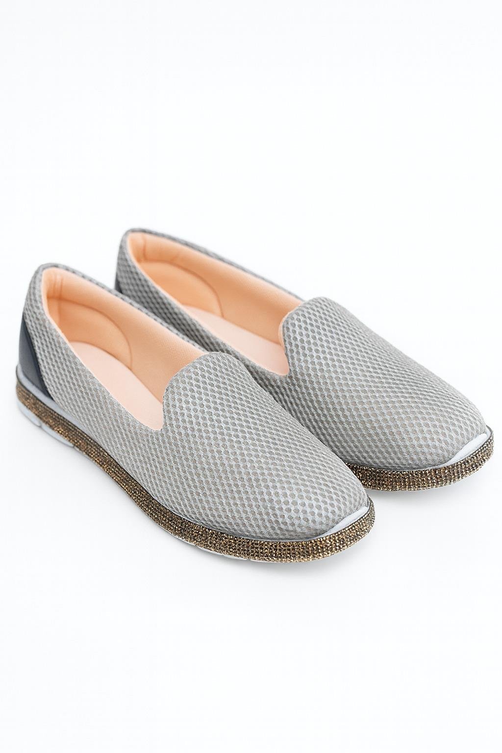 Fairy Kristal Taşlı Ayakkabı Gri x Gold - WOMAN SHOES