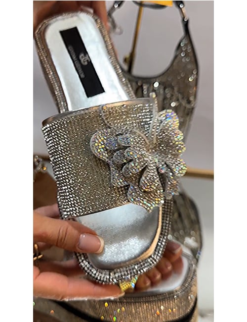 Fimme Kristal Taşlı Terlik Gümüş