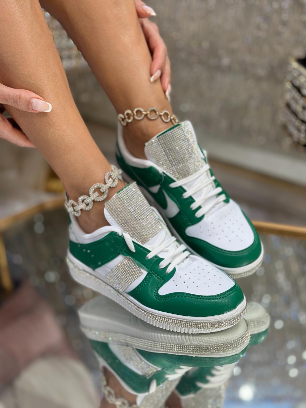 Green Kristal Taşlı Özel Tasarım Spor Ayakkabı Yeşil - KADIN AYAKKABI