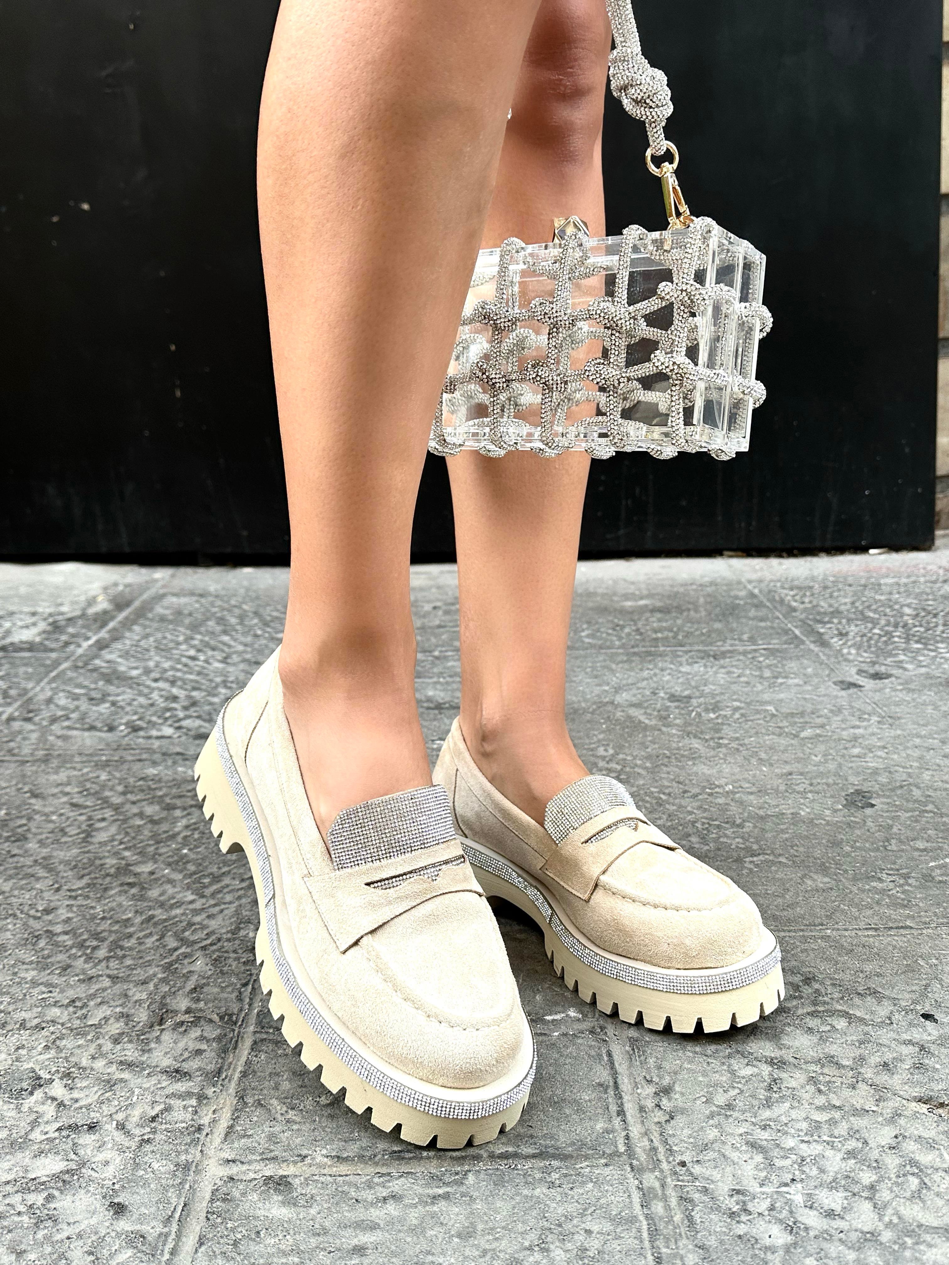 Gwen Taşlı Loafer Bej - KADIN AYAKKABI