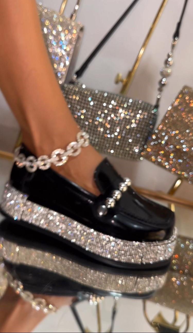 Hills Extreme Kristal Taşlı Loafer Siyah