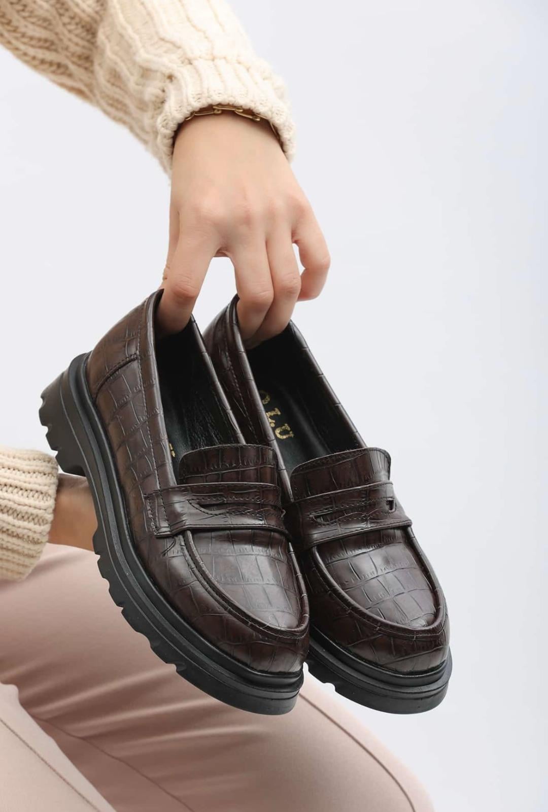 Honni Kroko Loafer Kahverengi - KADIN AYAKKABI