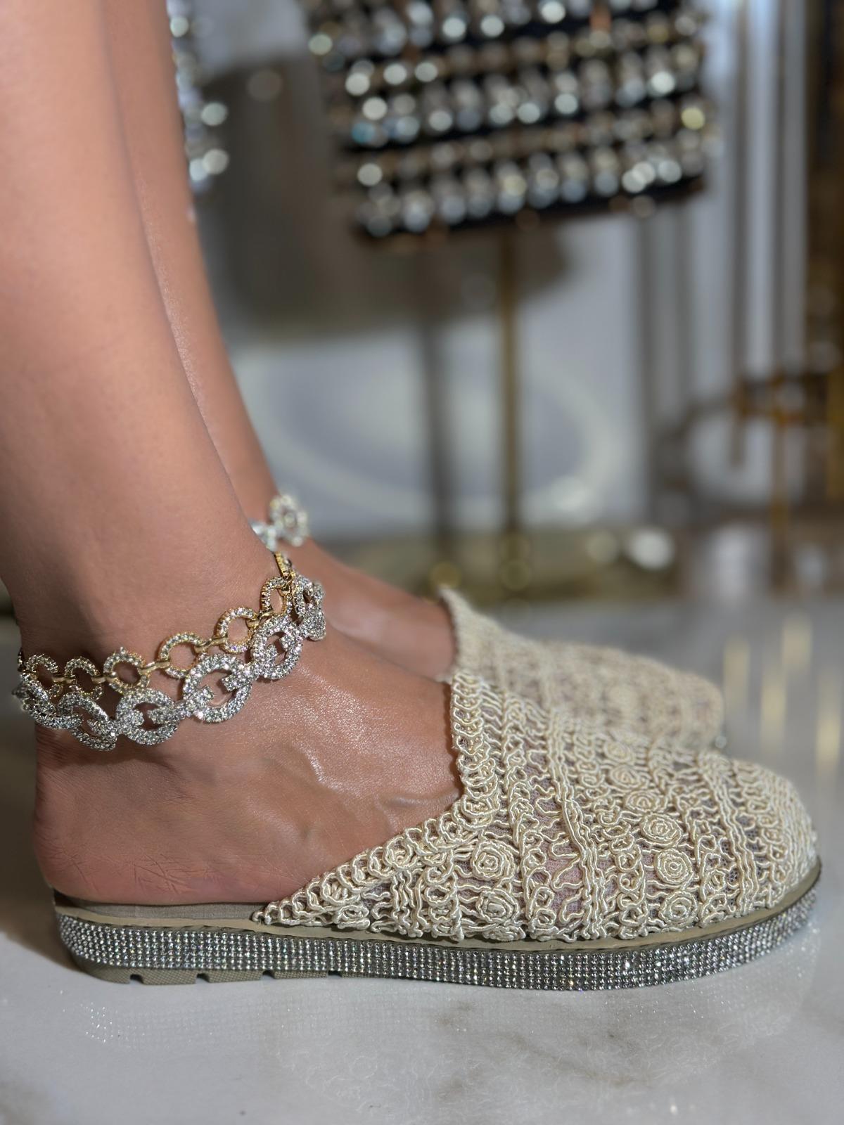 Koase Extreme Kristal Taşlı Triko Terlik Bej - KADIN AYAKKABI