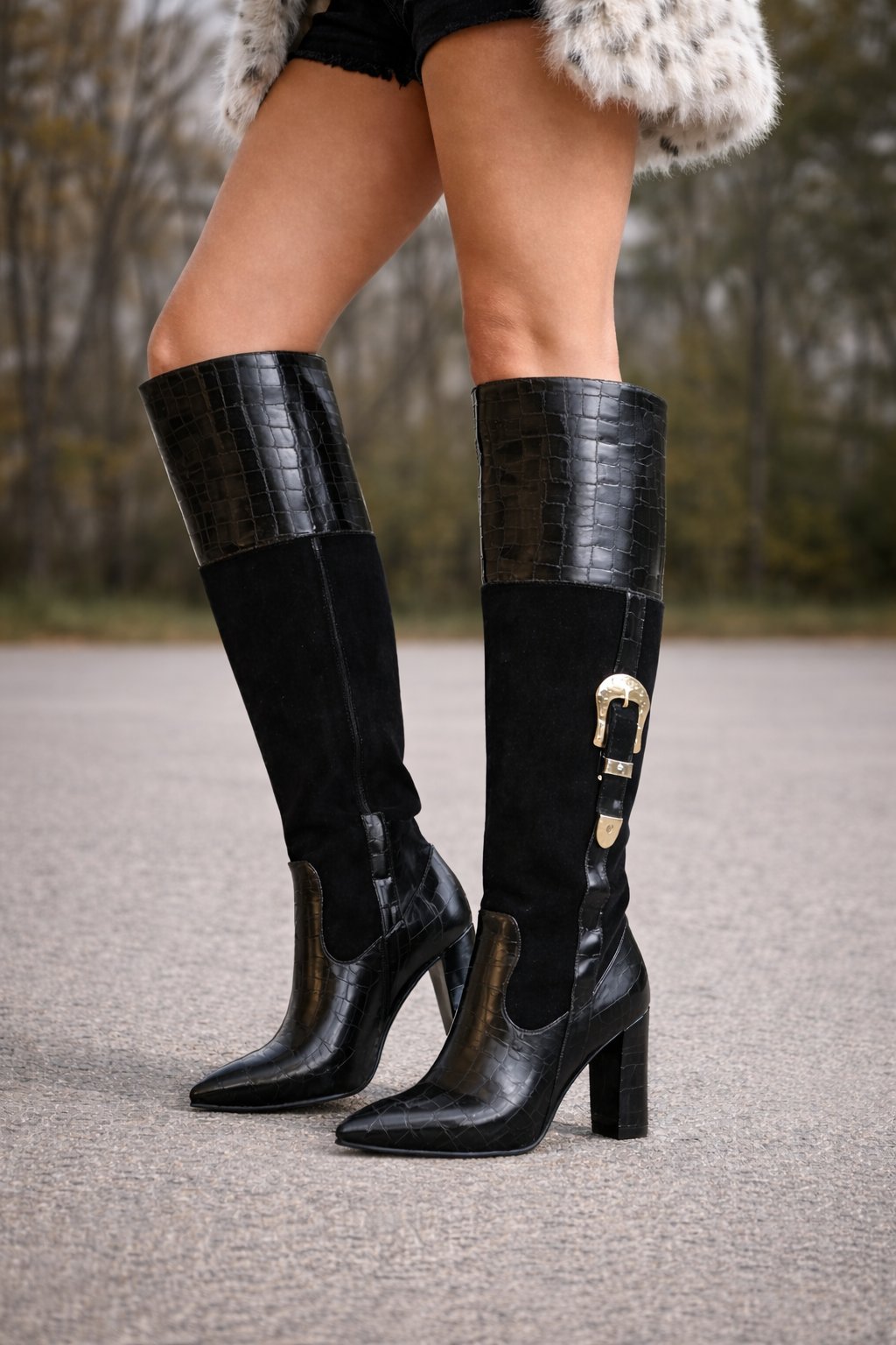 La Dolce Kalın Topuklu Çizme Siyah - Topuklu Çizme