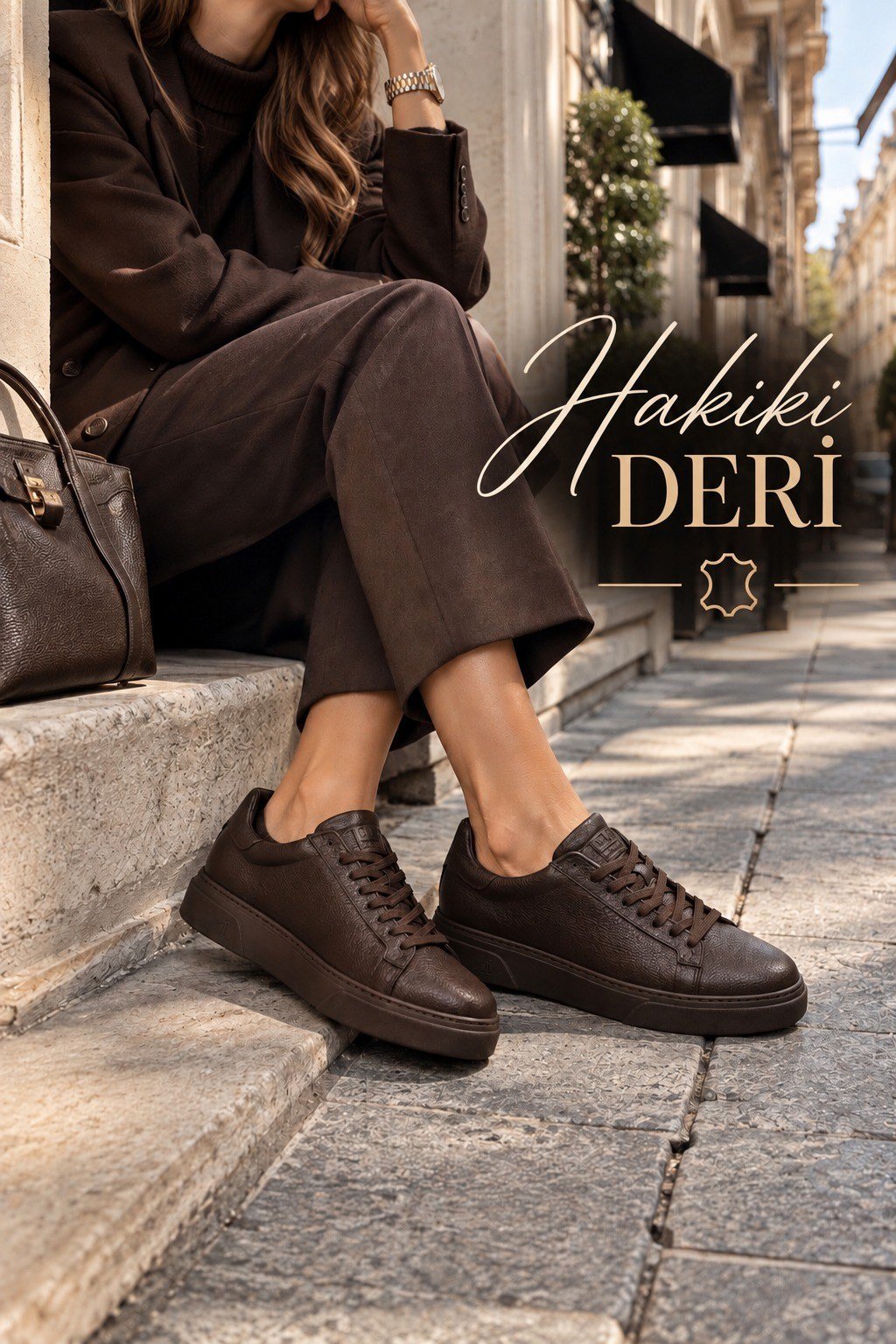 Leather Hakiki Deri Spor Ayakkabı Koyu Kahve - Spor Ayakkabı