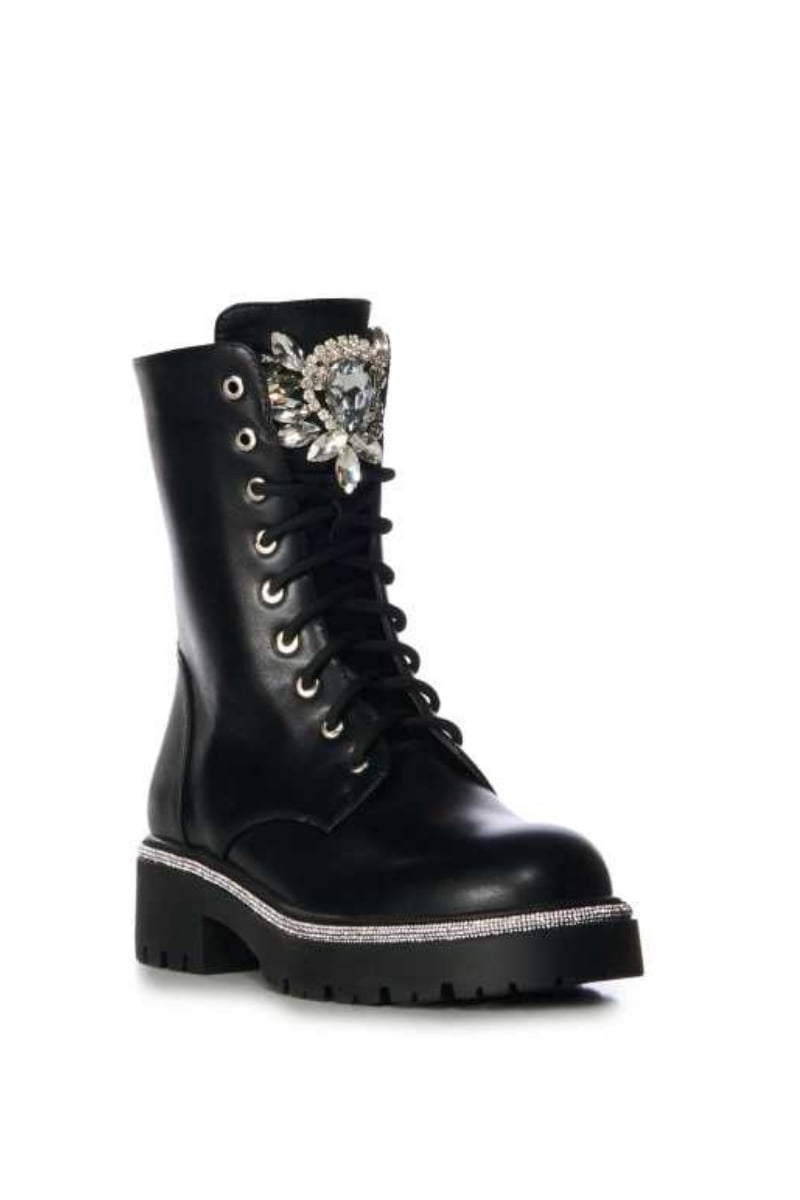 Lewi Kristal Taşlı Bot Siyah - Düz Bot