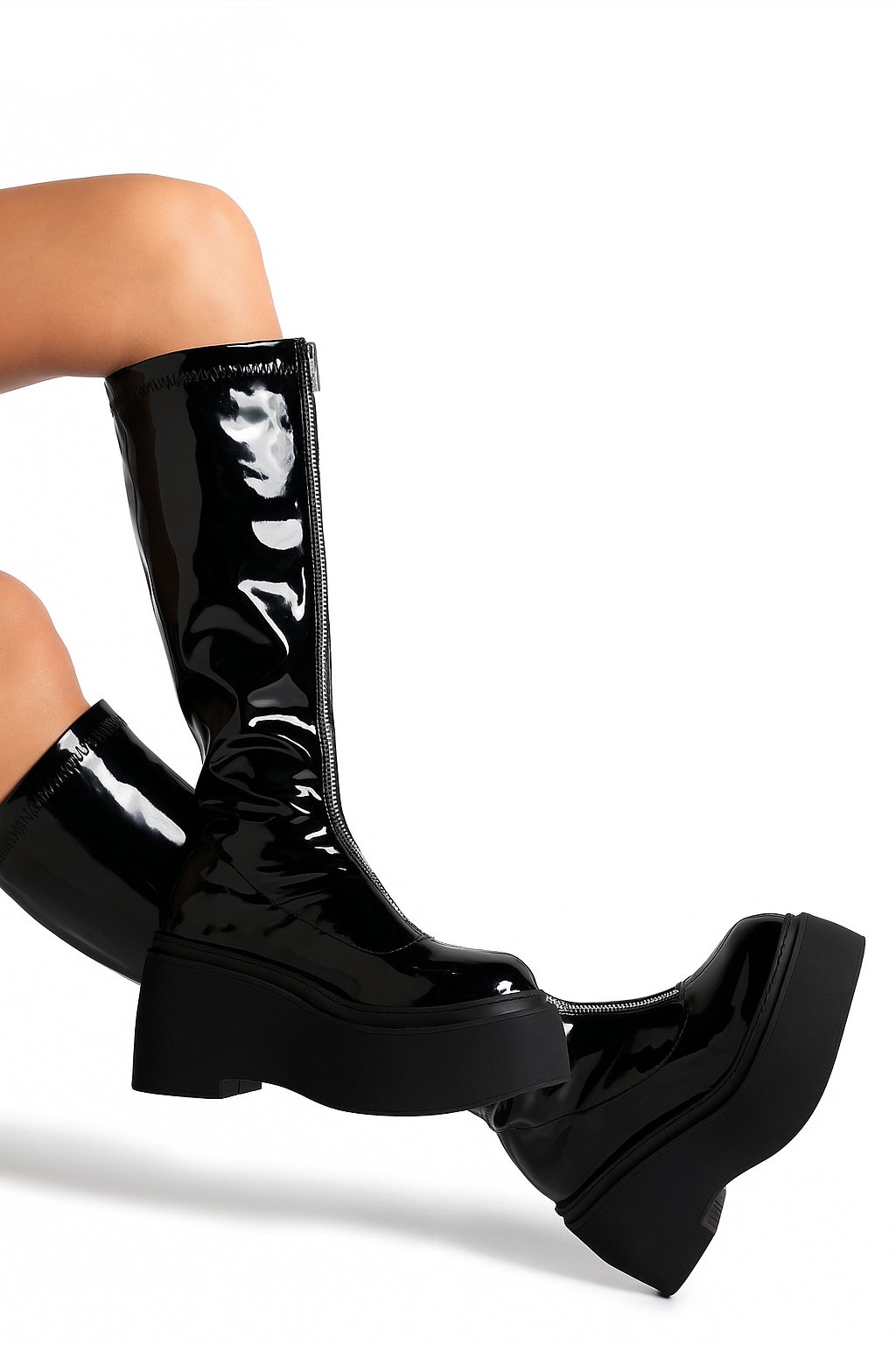 Long Josmo Rugan Kalın Tabanlı Çizme Siyah - 