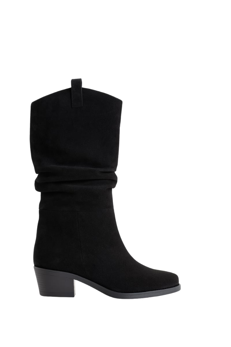 Lossi Hakiki Süet Deri Bot Siyah - Topuklu Bot