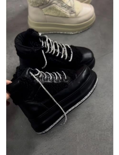 Love Crystal Boots Sneakers Black - Düz Bot