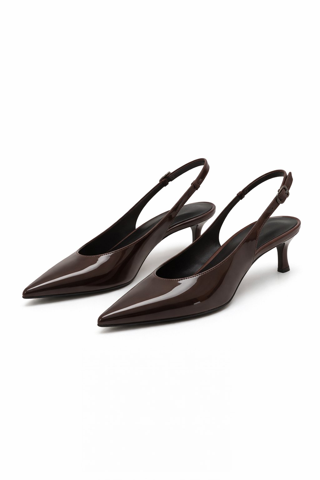 Lumiére Rugan Topuklu Slingback Stiletto Kahverengi - Stiletto