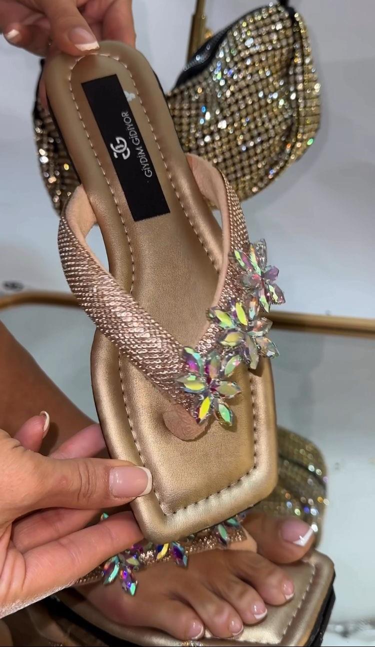 Meloni Kristal Taşlı Terlik Rose Gold - KADIN AYAKKABI